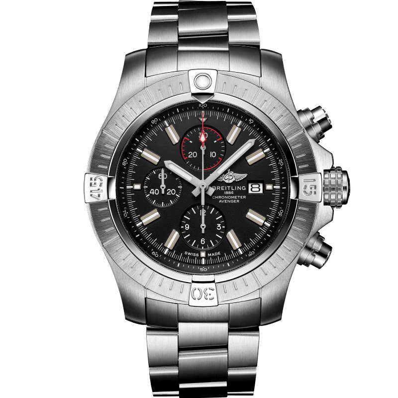 Breitling Super Avenger Chronograph 48 Black Dial Silver Steel Strap Watch for Men - A13375101B1A1 Authentic Buy Shop Now