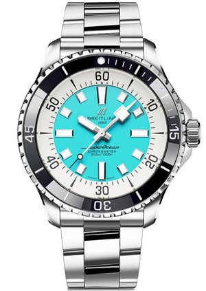 Breitling Superocean Automatic 44mm Turquoise Dial Silver Steel Strap Watch for Men - A17376211L2A1 Authentic Buy Shop Now