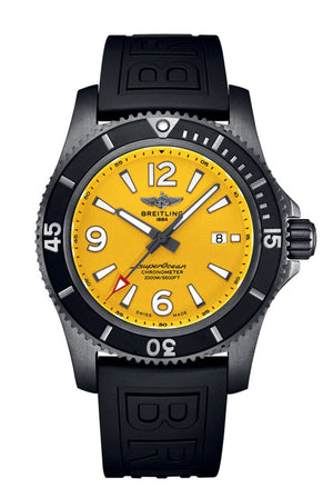 Breitling Superocean Automatic 46mm Yellow Dial Black Rubber Strap Watch for Men - M17368D71I1S1 Authentic Buy Shop Now
