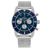 Breitling Superocean Heritage B01 Chronograph 44 Blue Dial Silver Mesh Bracelet Watch for Men - AB0162161C1A1 Authentic Buy Shop Now