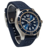Breitling Superocean II 44mm Blue Dial Blue Rubber Strap Watch for Men - A17392D8/C910/158S/A20SS.1 Authentic Buy Shop Now