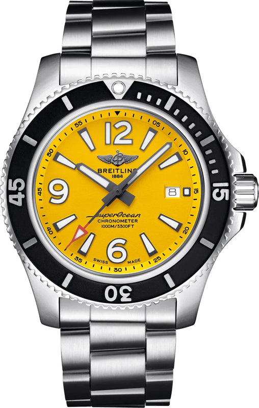Breitling Superocean Automatic 44mm Yellow Dial Silver Steel Strap Watch for Men - A17375211/1A1 Authentic Buy Shop Now