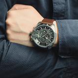 Diesel Mega Chief Chronograph Black Dial Brown Leather Strap Watch For Men - DZ4290 Authentic Buy Shop Now