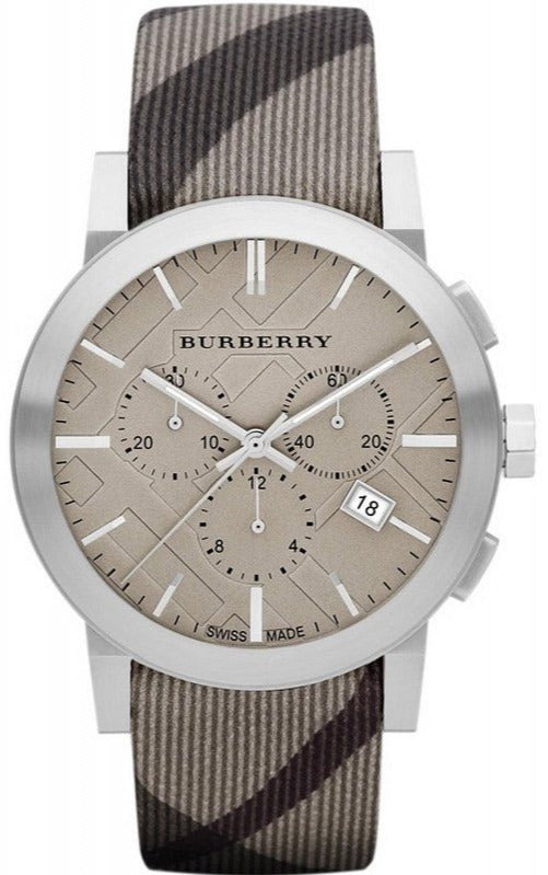 Burberry The City Smoke Dial Checked Brown Leather Strap Watch for Men - BU9358 Authentic Buy Shop Now