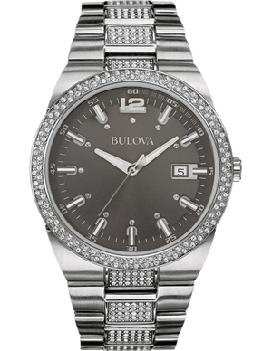 Bulova Crystal Collection Brown Dial Silver Steel Strap Watch for Men - 96B221 Authentic Buy Shop Now