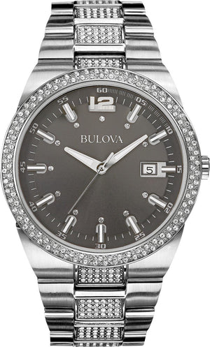 Bulova Crystal Collection Brown Dial Silver Steel Strap Watch for Men - 96B221 Authentic Buy Shop Now