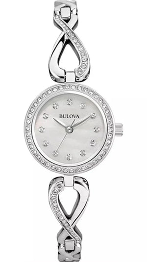 Bulova Crystals Quartz Mother of Pearl Dial Silver Steel Strap Watch for Women - 96X129 Authentic Buy Shop Now