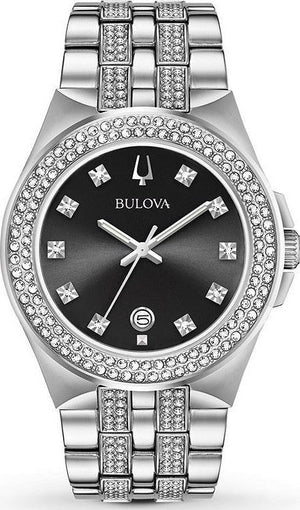 Bulova Crystal Collection Black Dial Silver Steel Strap Watch for Men - 96K102 Authentic Buy Shop Now