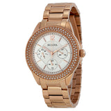 Bulova Crystal Silver Dial Rose Gold Steel Strap Watch for Women - 97N101