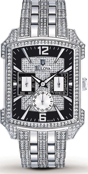Bulova Crystal Collection Black Dial Silver Steel Strap Watch for Men - 98C108 Authentic Buy Shop Now