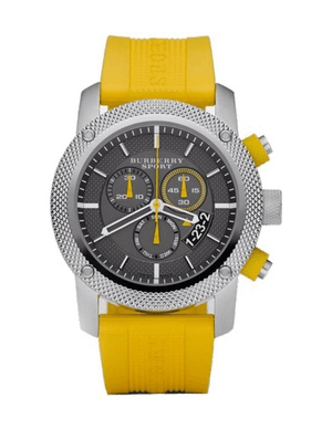 Burberry Sport Chronograph Grey Dial Yellow Rubber Strap Watch for Men - BU7712 Authentic Buy Shop Now