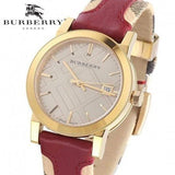 Burberry Heritage Nova Gold Dial Haymarket Red Leather Strap Watch for Women - BU9111 Authentic Buy Shop Now