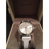Burberry The City Silver Dial White Leather Strap Watch for Women - BU9019 Authentic Buy Shop Now