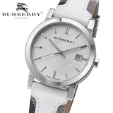 Burberry The City Silver Dial White Leather Strap Watch for Women - BU9019 Authentic Buy Shop Now