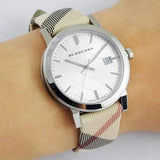 Burberry The City Nova Silver Dial White Leather Strap Watch for Women - BU9022 Authentic Buy Shop Now