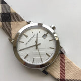 Burberry The City Nova Silver Dial White Leather Strap Watch for Women - BU9022 Authentic Buy Shop Now