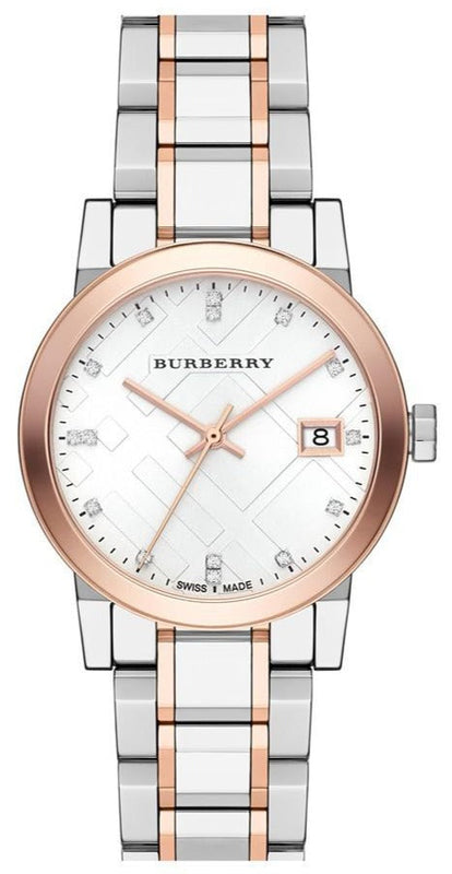 Burberry The City Diamonds White Dial Two Tone Steel Strap Watch for Women - BU9127 Authentic Buy Shop Now