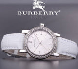 Burberry The City Diamonds Silver Dial White Leather Strap Watch for Women - BU9221 Authentic Buy Shop Now