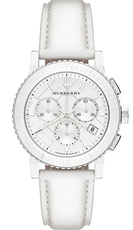 Burberry City Chronograph White Dial White Leather Strap Watch For Women - BU9701 Authentic Buy Shop Now
