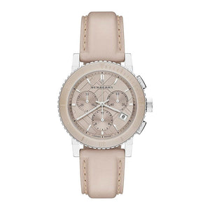 Burberry The City Chronograph Rose Gold Dial Beige Leather Strap Watch For Women - BU9702 Authentic Buy Shop Now