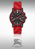 Burberry The City Chronograph Black Dial Red Rubber Strap Watch For Men - BU9805 Authentic Buy Shop Now