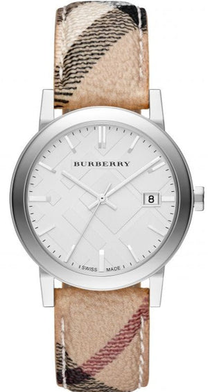 Burberry The City Nova Silver Dial White Leather Strap Watch for Women - BU9022 Authentic Buy Shop Now