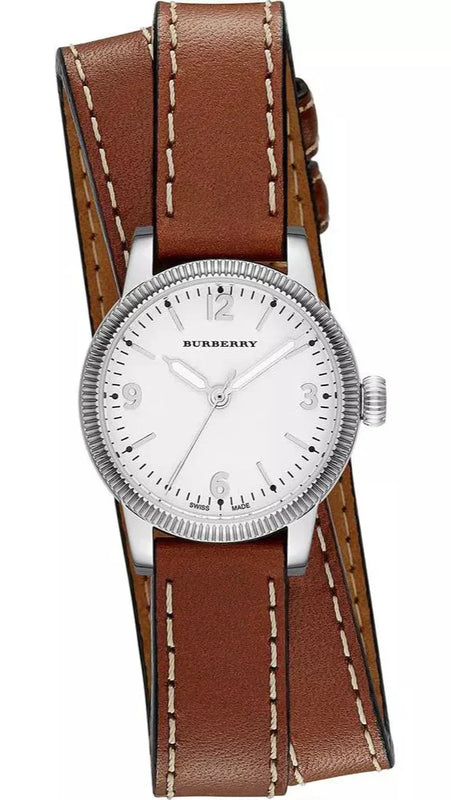 Burberry Utilitarian White Dial Brown Leather Strap Watch for Women - BU7848 Authentic Buy Shop Now