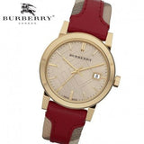 Burberry Heritage Nova Gold Dial Haymarket Red Leather Strap Watch for Women - BU9111 Authentic Buy Shop Now