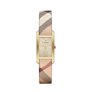 Burberry Pioneer Gold Dial Haymarket Beige Leather Strap Watch for Women - BU9509 Authentic Buy Shop Now
