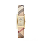 Burberry Pioneer Gold Dial Haymarket Beige Leather Strap Watch for Women - BU9509 Authentic Buy Shop Now