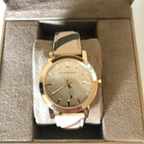 Burberry The City Gold Dial Haymarket Brown Leather Strap Watch for Women - BU9026 Authentic Buy Shop Now