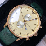 Emporio Armani Chronograph Champagne Dial Green Leather Strap Watch For Men - AR1722 Authentic Buy Shop Now