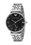 Emporio Armani Retro Black Dial Silver Steel Strap Watch For Men - AR1676 Authentic Buy Shop Now