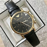 Emporio Armani Luigi Chronograph Black Dial Black Leather Watch For Men - AR1917 Authentic Buy Shop Now