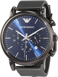 Emporio Armani Chronograph Blue Dial Gun Metallic Mesh Bracelet Watch For Men - AR1979 Authentic Buy Shop Now