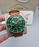 Fossil Dillinger Luggage Chronograph Green Dial Brown Leather Strap Watch for Men - FS5734 Authentic Buy Shop Now
