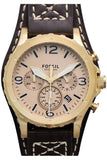 Fossil Nate Chronograph Gold Dial Brown Leather Strap Watch for Men - JR1495 Authentic Buy Shop Now