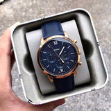 Fossil Neutra Chronograph Blue Dial Blue Leather Strap Watch for Men - FS5454 Authentic Buy Shop Now