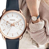 Fossil Tailor White Dial Blue Leather Strap Watch for Women - ES4260 Authentic Buy Shop Now