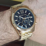 Michael Kors Lexington Chronograph Black Dial Gold Steel Strap Watch for Men - MK8286 Authentic Buy Shop Now