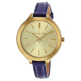 Michael Kors Runway Quartz Gold Dial Blue Leather Strap Watch For Women - MK2285 Authentic Buy Shop Now