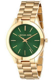 Michael Kors Slim Runway Green Dial Gold Steel Strap Watch for Women - MK3435 Authentic Buy Shop Now