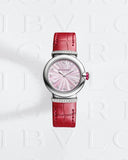 Bvlgari Lvcea Intarsio Diamonds Mother of Pearl Pink Dial Red Leather Strap Watch for Women - LVCEA103619 Authentic Buy Shop Now