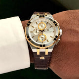 Maurice Lacroix Aikon Chronograph White Dial Brown Leather Strap Watch For Men - AI1018-PVY11-132-1 Authentic Buy Shop Now