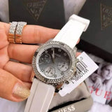 Guess Confetti Crystal Black Dial White Silicone Strap Watch For Women - W1098L1 Authentic Buy Shop Now