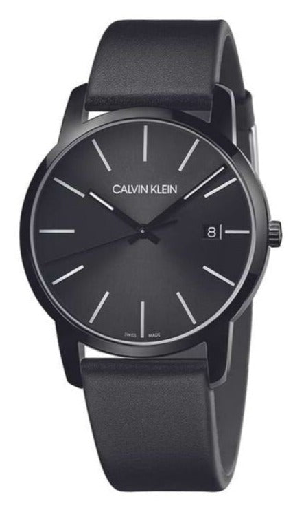Calvin Klein City Quartz Black Dial Black Leather Strap Watch for Men - K2G2G4CX Authentic Buy Shop Now