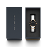 Daniel Wellington Classic Petite Dover Black Dial White NATO Strap Watch For Women - DW001000314 Authentic Buy Shop Now