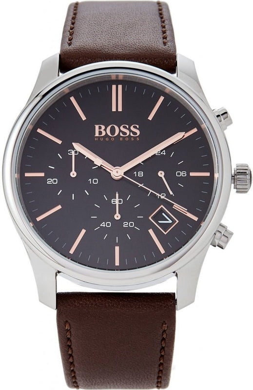 Hugo Boss Time One Black Dial Brown Leather Strap Watch for Men - 1513448 Authentic Buy Shop Now