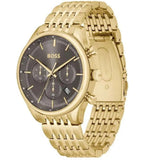 Hugo Boss Gregor Chronograph Grey Dial Gold Steel Strap Watch For Men - 1514051 Authentic Buy Shop Now