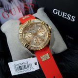 Guess Frontier Diamonds Gold Dial Red Rubber Strap Watch for Women - GW0045L2 Authentic Buy Shop Now